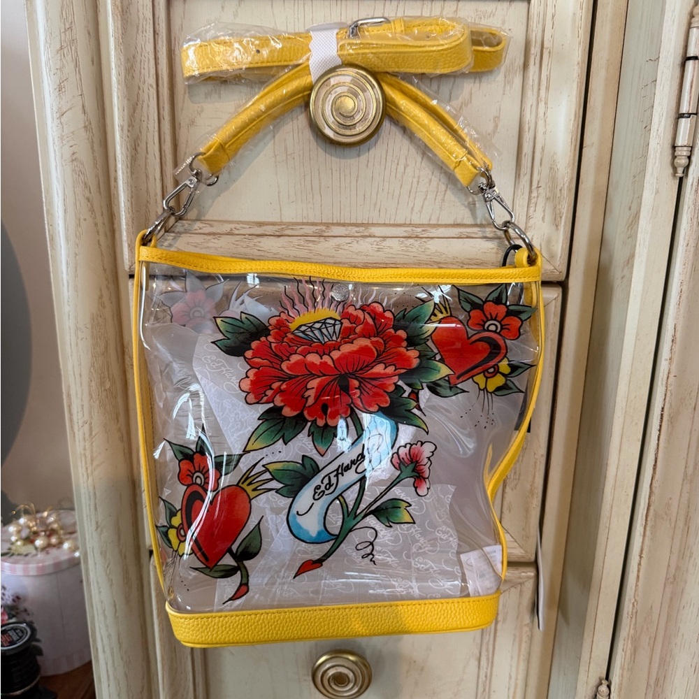 Ed Hardy Yellow Transparent Floral Shoulder Bag